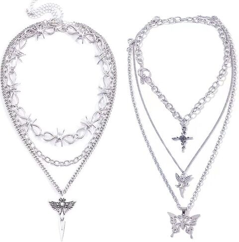 Z-Jeris 10 Pcs Grunge Necklace Set Goth Cross Fairy Thorns Gothic Butterfly Angel Wing Love Heart Feather Chain Choker Necklace for Women Teen Girl in Kuwait