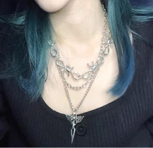 Z-Jeris 10 Pcs Grunge Necklace Set Goth Cross Fairy Thorns Gothic Butterfly Angel Wing Love Heart Feather Chain Choker Necklace for Women Teen Girl in Kuwait