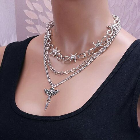 Z-Jeris 10 Pcs Grunge Necklace Set Goth Cross Fairy Thorns Gothic Butterfly Angel Wing Love Heart Feather Chain Choker Necklace for Women Teen Girl in Kuwait