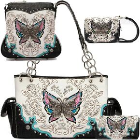 Western Style Spring Butterfly Flower Purse Women Country Handbag Rhinestone Stud Shoulder Bag Wallet Set in Saudi Arabia