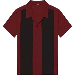 Anchor MSJ Men's 50s Retro Camp Rockabilly Style Cotton Mens Shirts Short Sleeve Bowling Shirts