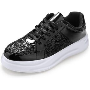 Padgene Women's Glitter Shoes Lace Up Platform Sneakers Low Top Sequin Tennis Shoes Sparkly Rhinestone Wedding Bridal Dressy Shoes Comfortable Cushioned Walking Shoes