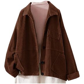 Ladyful Women's Baggy Corduroy Jacket Lapel Long Sleeve Coat Outwear in Saudi Arabia