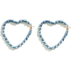 Blue Denim Hoop Earrings for Women, Minimalism Exaggerated Big Heart Hoop Earrings, Boho Cool Jeans Cloth Heart Earrings for Women Statement Earrings, Bohemia Jewelry Accessories for Women Girls, in Kuwait