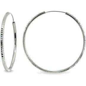 Sterling Silver Round Medium Square-tube Lined Diamond-cut Endless Hoop Earrings for Women Girls, (1.5 or 2mm, 35mm - 70mm Diameter) in Kuwait