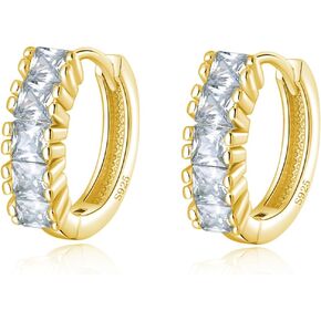 SLUYNZ 925 Sterling Silver Shiny CZ Hoop Earrings for Women Teen Girls Minimalist Hoop Earrings Huggie Studs