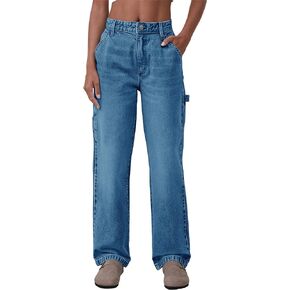 PLNOTME Women's High Waisted Boyfriend Jeans Straight Leg Casual Trendy Denim Pants with Pockets
