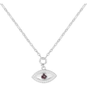 Birthstone Evil Eye Pendant Necklace with Moissanite Accents 14 Inch Sterling Silver Necklace in Sapphire, Ruby, Emerald, Garnet, Created Alexandrite, Blue Topaz, Valentines Day Gift for Her in Kuwait