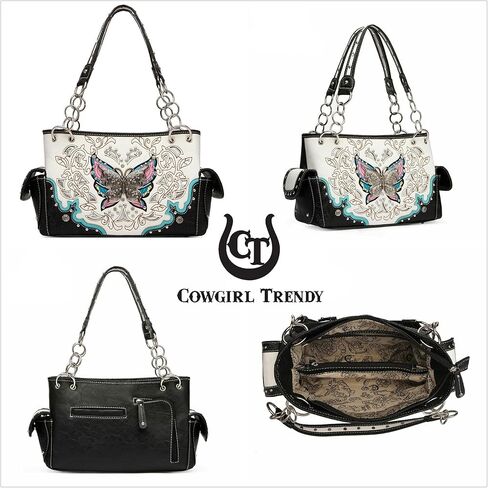 Western Style Spring Butterfly Flower Purse Women Country Handbag Rhinestone Stud Shoulder Bag Wallet Set in Kuwait