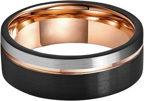 TUTISS 8mm Two Colors Plated Tungsten Rings for Men Women Fashion Engagement Wedding Bands Brushed Finish Offset Line Comfort Fit in Kuwait