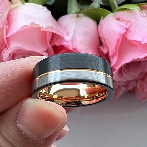 TUTISS 8mm Two Colors Plated Tungsten Rings for Men Women Fashion Engagement Wedding Bands Brushed Finish Offset Line Comfort Fit in Kuwait