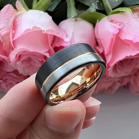 TUTISS 8mm Two Colors Plated Tungsten Rings for Men Women Fashion Engagement Wedding Bands Brushed Finish Offset Line Comfort Fit in Kuwait