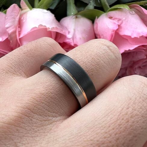TUTISS 8mm Two Colors Plated Tungsten Rings for Men Women Fashion Engagement Wedding Bands Brushed Finish Offset Line Comfort Fit in Kuwait