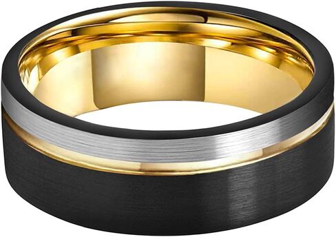 TUTISS 8mm Two Colors Plated Tungsten Rings for Men Women Fashion Engagement Wedding Bands Brushed Finish Offset Line Comfort Fit in Kuwait