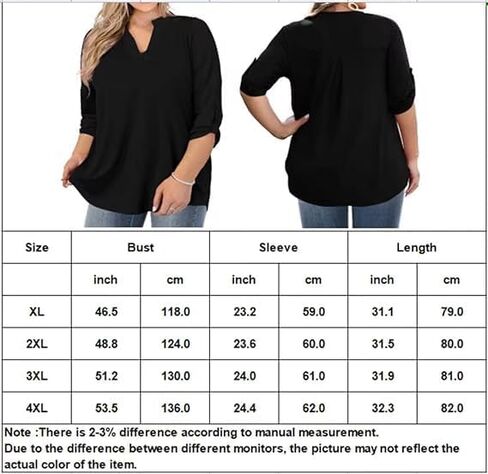 AMCLOS Womens Plus Size Tops V Neck T-Shirts Blouses Casual Soft Flowy Tunic Long Roll Tab Sleeves with Buttons(Green,3XL) in Saudi Arabia