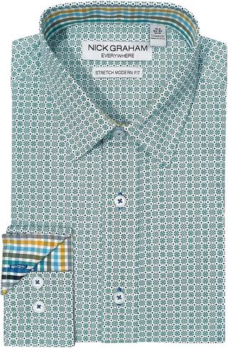 Nick Graham Long Sleeve Overlapping Circles Dress Shirt for Men, Wrinkle Free Men’s Dress Shirt with Performance Fabric in Saudi Arabia
