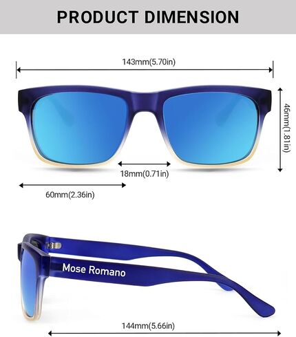 Mose Romano Polarized Sunglasses for Men UV400 Protection Square Sun Glasses Lightweight TR90 Running Fishing Driving Shades in Saudi Arabia
