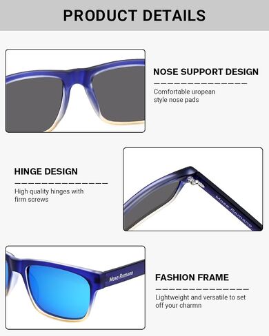 Mose Romano Polarized Sunglasses for Men UV400 Protection Square Sun Glasses Lightweight TR90 Running Fishing Driving Shades in Saudi Arabia