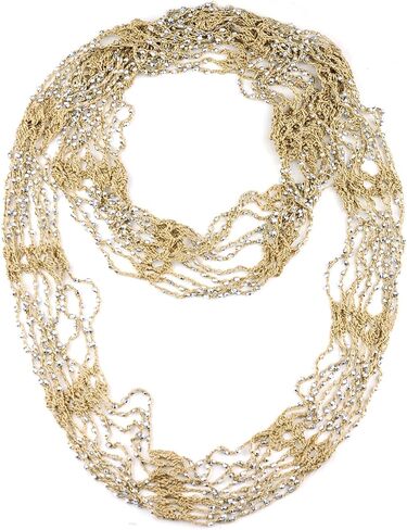 NYFASHION101 Silver-Tone Beaded Skinny Fishnet Infinity Loop Scarf in Saudi Arabia