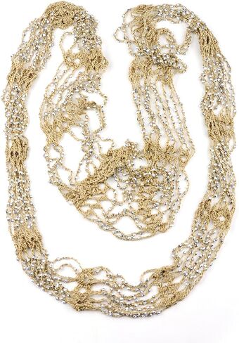 NYFASHION101 Silver-Tone Beaded Skinny Fishnet Infinity Loop Scarf in Saudi Arabia