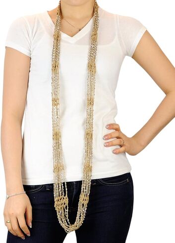 NYFASHION101 Silver-Tone Beaded Skinny Fishnet Infinity Loop Scarf in Saudi Arabia