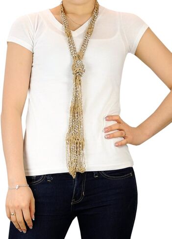 NYFASHION101 Silver-Tone Beaded Skinny Fishnet Infinity Loop Scarf in Saudi Arabia
