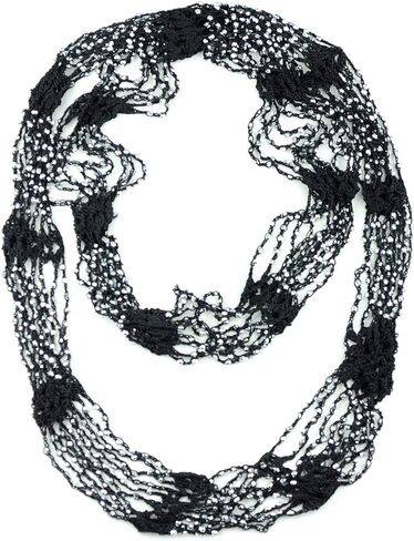 NYFASHION101 Silver-Tone Beaded Skinny Fishnet Infinity Loop Scarf in Saudi Arabia
