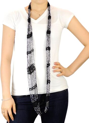 NYFASHION101 Silver-Tone Beaded Skinny Fishnet Infinity Loop Scarf in Saudi Arabia