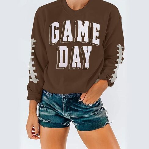 قميص نسائي من نوع Game Day، قميص رياضي لكرة القدم، قميص مطبوع عليه حروف وأكمام طويلة، قميص غير رسمي in Kuwait