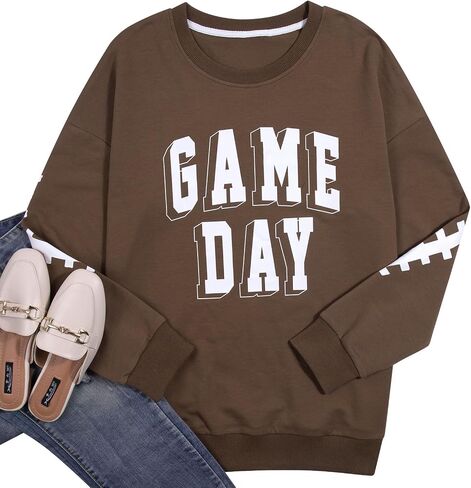 قميص نسائي من نوع Game Day، قميص رياضي لكرة القدم، قميص مطبوع عليه حروف وأكمام طويلة، قميص غير رسمي in Kuwait