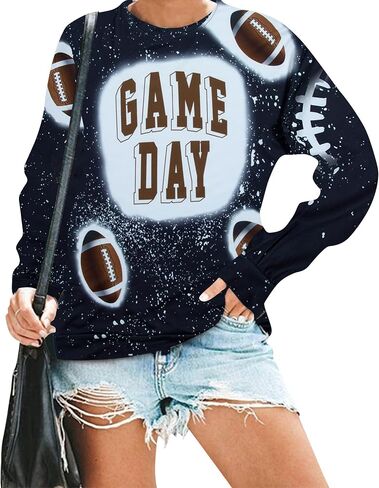 قميص نسائي من نوع Game Day، قميص رياضي لكرة القدم، قميص مطبوع عليه حروف وأكمام طويلة، قميص غير رسمي in Kuwait