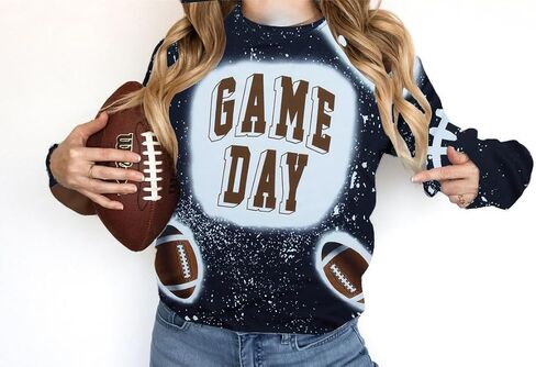 قميص نسائي من نوع Game Day، قميص رياضي لكرة القدم، قميص مطبوع عليه حروف وأكمام طويلة، قميص غير رسمي in Kuwait