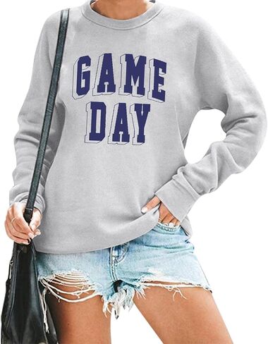 قميص نسائي من نوع Game Day، قميص رياضي لكرة القدم، قميص مطبوع عليه حروف وأكمام طويلة، قميص غير رسمي in Kuwait