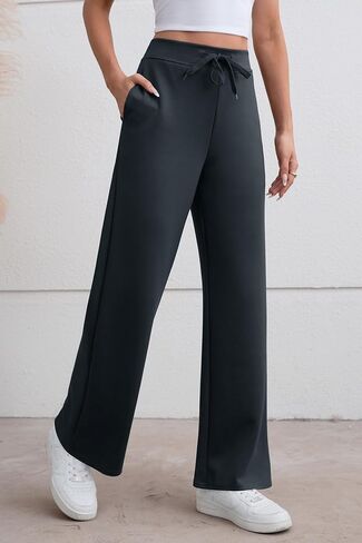 DIBAOLONG سراويل اليوغا النسائية واسعة الساق Sweatpants عادية مستقيم الساق الرباط مريح صالة عرق السراويل مع جيوب in Kuwait