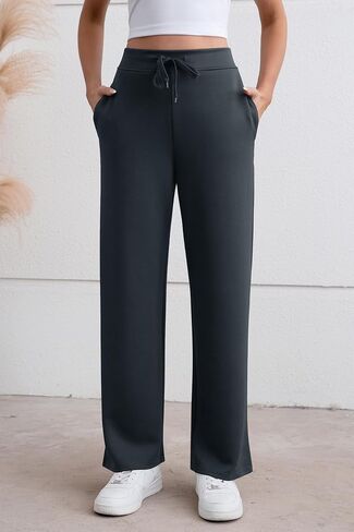 DIBAOLONG سراويل اليوغا النسائية واسعة الساق Sweatpants عادية مستقيم الساق الرباط مريح صالة عرق السراويل مع جيوب in Kuwait