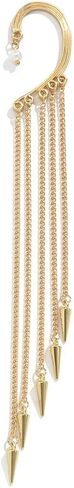 Ymqewq Kenfery Gothic Long Tassel Ear Cuff Wrap 1pcs Non-Piercing Crystal Pearl Skull Rivet Bar Fringe Drop Dangle Earrings Cartilage Climber Fake Clip on Punk Decor Jewelry (Style 5), Retro gold in Saudi Arabia