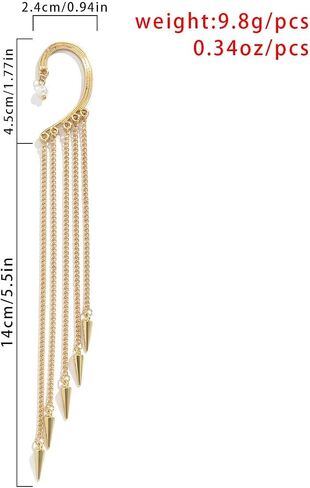 Ymqewq Kenfery Gothic Long Tassel Ear Cuff Wrap 1pcs Non-Piercing Crystal Pearl Skull Rivet Bar Fringe Drop Dangle Earrings Cartilage Climber Fake Clip on Punk Decor Jewelry (Style 5), Retro gold in Saudi Arabia