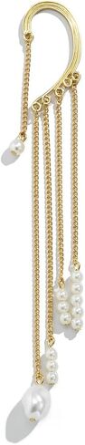 Ymqewq Kenfery Gothic Long Tassel Ear Cuff Wrap 1pcs Non-Piercing Crystal Pearl Skull Rivet Bar Fringe Drop Dangle Earrings Cartilage Climber Fake Clip on Punk Decor Jewelry (Style 5), Retro gold in Saudi Arabia