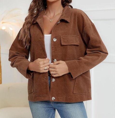 Ladyful Women's Baggy Corduroy Jacket Lapel Long Sleeve Coat Outwear in Saudi Arabia