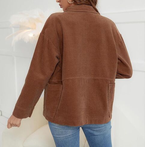 Ladyful Women's Baggy Corduroy Jacket Lapel Long Sleeve Coat Outwear in Saudi Arabia
