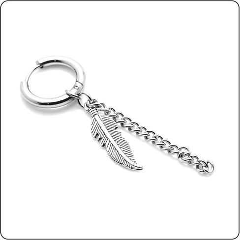 Fusamk الشرير الصخرة الفولاذ المقاوم للصدأ سلسلة طويلة الأقراط ريشة Huggie متمحور هوب الأقراط، 2PCS in Saudi Arabia