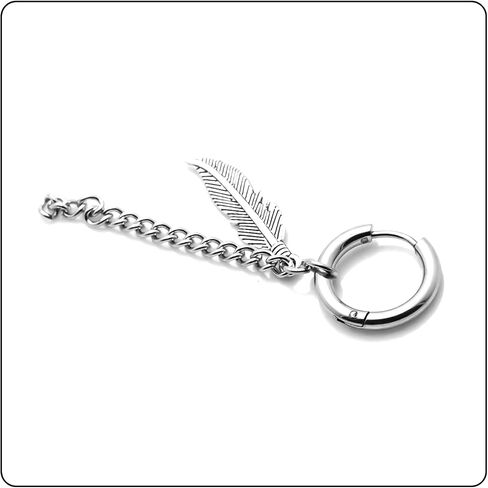 Fusamk الشرير الصخرة الفولاذ المقاوم للصدأ سلسلة طويلة الأقراط ريشة Huggie متمحور هوب الأقراط، 2PCS in Saudi Arabia