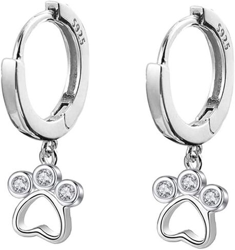 Cute CZ Paw Small Hoop Earrings for Women Teen Girls 925 Sterling Silver Tiny Huggie Hoops Cartilage Charm Love Heart Animal Pawprint Drop Dangling Hypoallergenic Dainty Birthday Gifts 6-7mm in Saudi Arabia