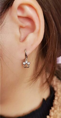 Cute CZ Paw Small Hoop Earrings for Women Teen Girls 925 Sterling Silver Tiny Huggie Hoops Cartilage Charm Love Heart Animal Pawprint Drop Dangling Hypoallergenic Dainty Birthday Gifts 6-7mm in Saudi Arabia