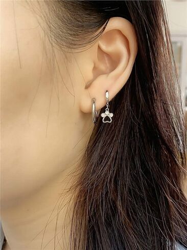Cute CZ Paw Small Hoop Earrings for Women Teen Girls 925 Sterling Silver Tiny Huggie Hoops Cartilage Charm Love Heart Animal Pawprint Drop Dangling Hypoallergenic Dainty Birthday Gifts 6-7mm in Saudi Arabia
