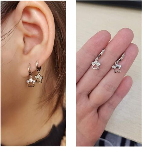 Cute CZ Paw Small Hoop Earrings for Women Teen Girls 925 Sterling Silver Tiny Huggie Hoops Cartilage Charm Love Heart Animal Pawprint Drop Dangling Hypoallergenic Dainty Birthday Gifts 6-7mm in Saudi Arabia