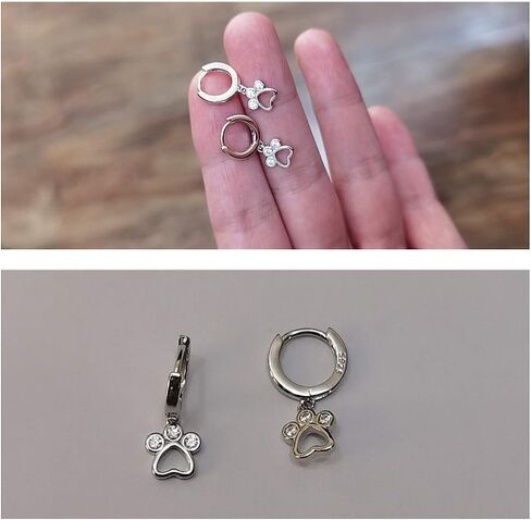 Cute CZ Paw Small Hoop Earrings for Women Teen Girls 925 Sterling Silver Tiny Huggie Hoops Cartilage Charm Love Heart Animal Pawprint Drop Dangling Hypoallergenic Dainty Birthday Gifts 6-7mm in Saudi Arabia