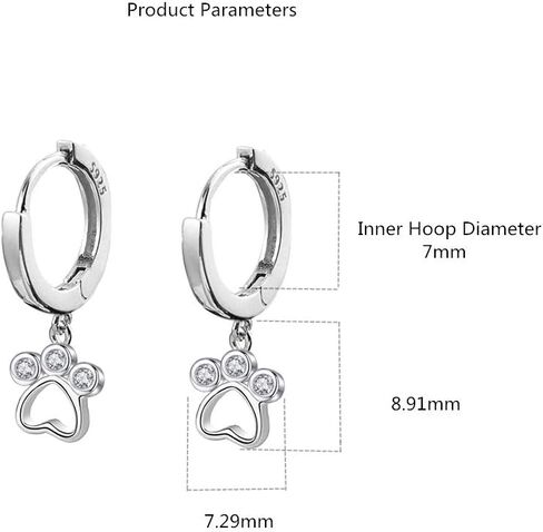 Cute CZ Paw Small Hoop Earrings for Women Teen Girls 925 Sterling Silver Tiny Huggie Hoops Cartilage Charm Love Heart Animal Pawprint Drop Dangling Hypoallergenic Dainty Birthday Gifts 6-7mm in Saudi Arabia