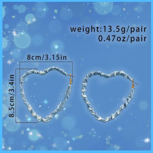 Blue Denim Hoop Earrings for Women, Minimalism Exaggerated Big Heart Hoop Earrings, Boho Cool Jeans Cloth Heart Earrings for Women Statement Earrings, Bohemia Jewelry Accessories for Women Girls, in Kuwait