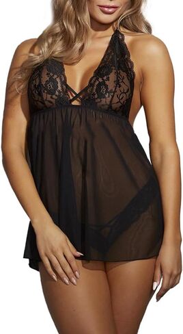 فستان بيبي دول من Aossfre برقبة رسن شبكية ودانتيل مع قميص كامل الانزلاق in Kuwait